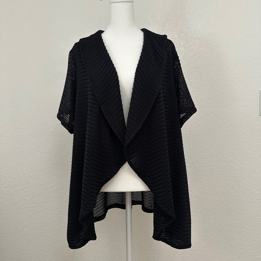 Avenue Boho Cardigan Cover Up Sheer XL Black Mesh Whimsigoth Festival Crochet